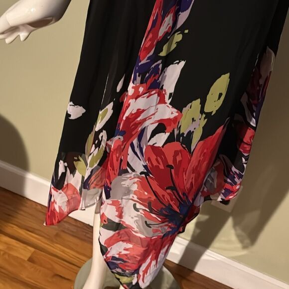 Inc International Concepts  Black Floral Handkerchief-Hem Fit & Flare Dress - Picture 5 of 7